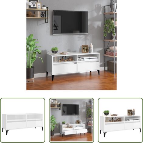 vidaXL Mobile TV bianco lucido -  Mobile Porta TV Bianco Lucido 100x34,5x44,5cm Legno Multistrato