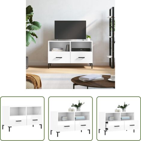 vidaXL Mobile TV con cassetti -  Mobile Porta TV Bianco Lucido 80x36x50 cm in Legno Multistrato