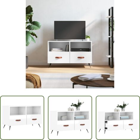 vidaXL Mobile TV con cassetti -  Mobile Porta TV Bianco Lucido 80x36x50 cm in Legno Multistrato
