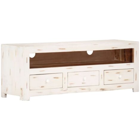 vidaXL Mobile TV in Legno Massello di Acacia 110x30x40 cm Bianco