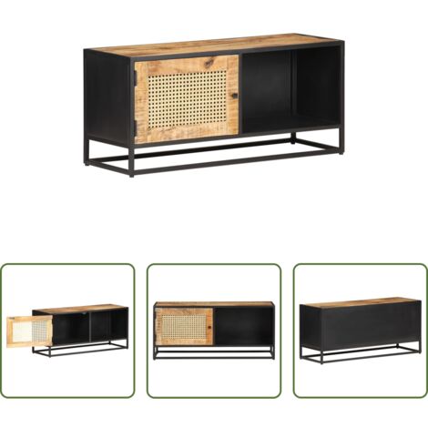 vidaXL Mobile TV in legno massello -  Mobile Porta TV 90x30x40 cm in Legno di Mango Grezzo e Canna