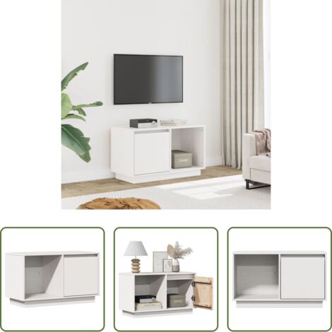 vidaXL Mobile TV in legno massello -  Mobile Porta TV Bianco 74x35x44 cm in Legno Massello di Pino