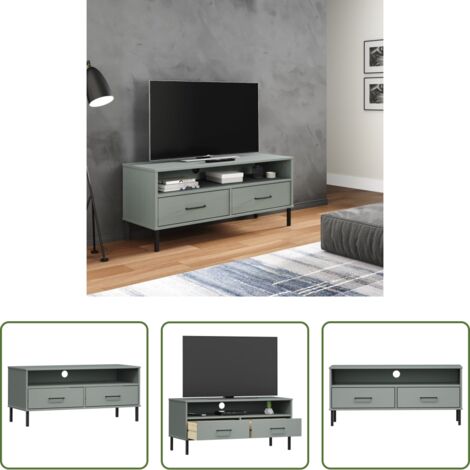 vidaXL Mobile TV in legno massello -  Mobile TV con Gambe Metallo Grigio Legno Massello di Pino OSLO