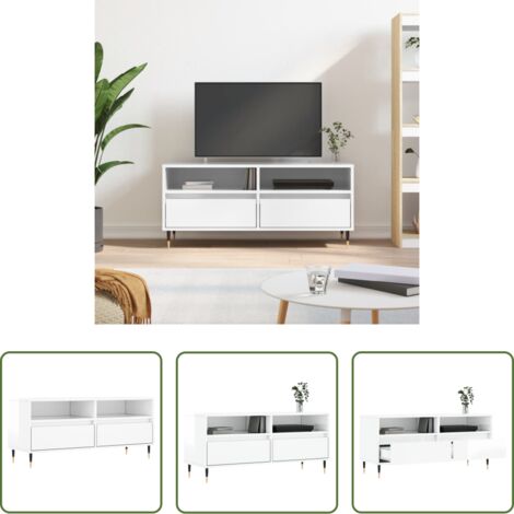 vidaXL Mobile TV in legno -  Mobile Porta TV Bianco Lucido 100x34,5x44,5cm Legno Multistrato