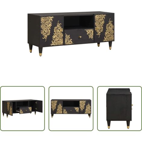 vidaXL Mobile TV in legno -  Mobile TV Nero 105 x 33 x 46 cm Legno di mango massello