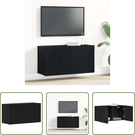 vidaXL Mobile TV in legno -  Mobile TV Rovere Nero 80x30x41 cm in Legno Massello