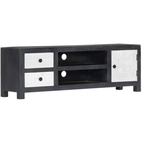 vidaXL Mobile TV Intagliato a Mano Grigio Bianco 120x30x40 cm in Mango
