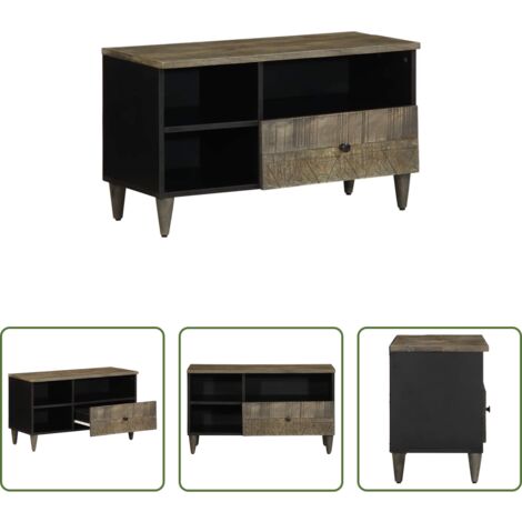 vidaXL Mobile TV mango -  Mobile Porta TV Nero 80x33x46 cm in Legno Massello di Mango
