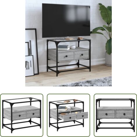 vidaXL Mobile TV -  Mobile TV Piano Vetro Grigio Sonoma 60x35x51 Legno Multistrato