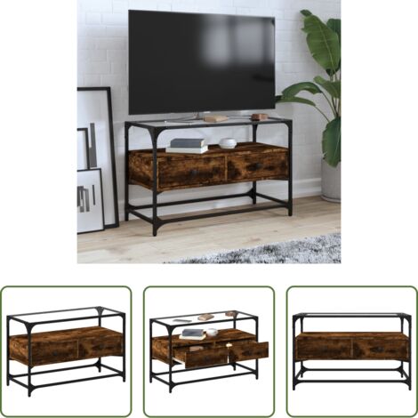 vidaXL Mobile TV -  Mobile TV Piano Vetro Rovere Fumo 80x35x51cm Legno Multistrato