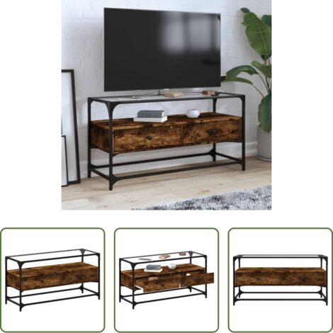 vidaXL Mobile TV -  Mobile TV Piano Vetro Rovere Fumo 98x35x51cm Legno Multistrato
