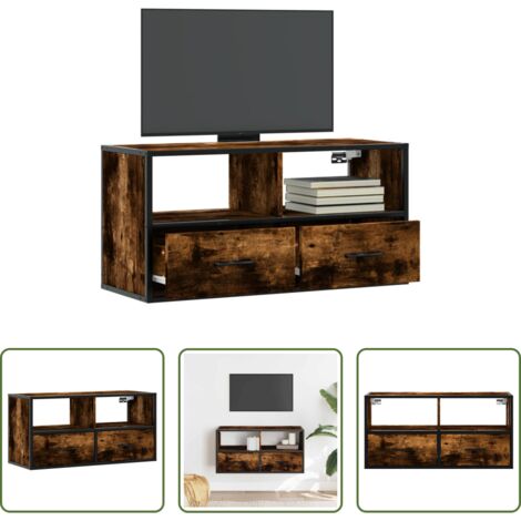 vidaXL Mobile TV -  Mobile TV Rovere Fumo 80x31x39,5 cm Legno Multistrato e Metallo