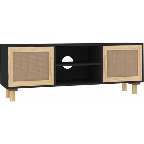 vidaXL Mobile TV Nero 105x30x40 cm Massello Pino e Rattan Naturale