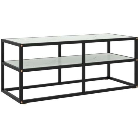 vidaXL Mobile TV Nero con Vetro Bianco Marmo 100x40x40 cm