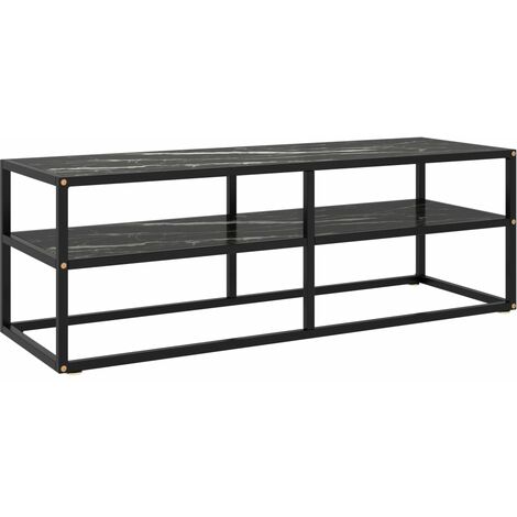 vidaXL Mobile TV Nero con Vetro Nero Marmo 120x40x40 cm