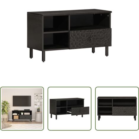 vidaXL Mobile TV nero -  Mobile Porta TV Nero 80x33x46 cm in Legno Massello di Mango