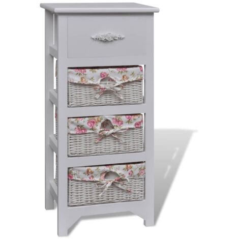 vidaXL Mobiletto con 1 Cassetto e 3 Cestini Bianco Legno di Paulownia