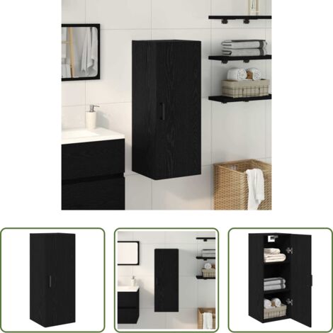 vidaXL Mobiletto in legno composito -  Mobiletto da Parete Rovere Nero 34,5x34x90 cm in Legno Massello