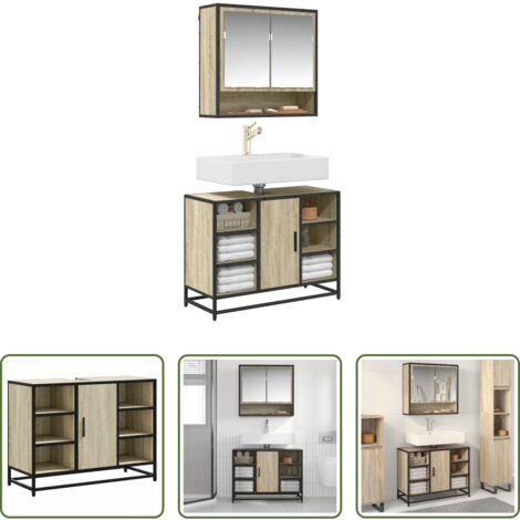 vidaXL Mobiletto per bagno -  Mobiletto per Lavabo da Bagno Rovere Sonoma 80x33x60 cm Legno Massello