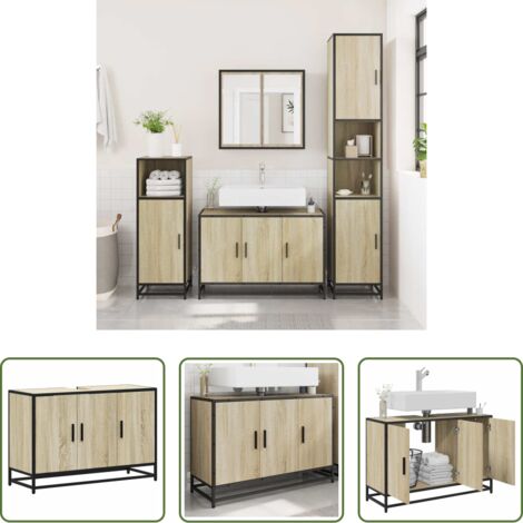 vidaXL Mobiletto per bagno -  Mobiletto per Lavabo da Bagno Rovere Sonoma 90x33x60 cm Legno Massello