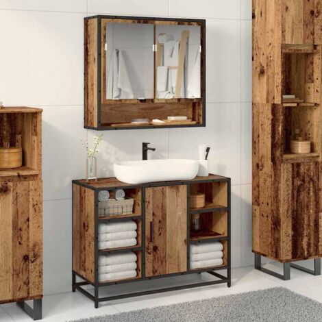 vidaXL Mobiletto per specchio da bagno Legno vecchio 65 x 20 x 60 cm
