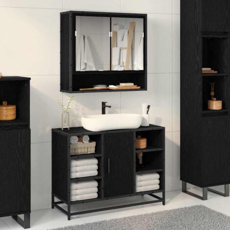 vidaXL Mobiletto per specchio da bagno Rovere nero 65 x 20 x 60 cm