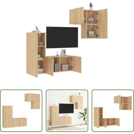 vidaXL Mobili a parete -  Mobili TV a Muro 4pz Rovere Sonoma in Legno Multistrato