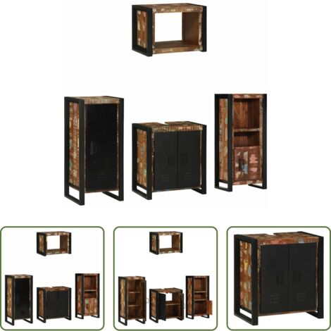 vidaXL Mobili da bagno in legno -  Set di mobili per il bagno 4 pcs Legno Recuperato Massello