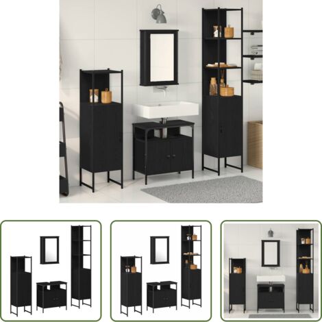 vidaXL Mobili da bagno moderni -  Set di mobili per il bagno 4 pcs Rovere nero Legno multistrato