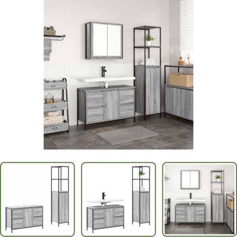 vidaXL Mobili da bagno moderni -  Set di mobili per il bagno con porta 2 pcs Grigio sonoma e Nero