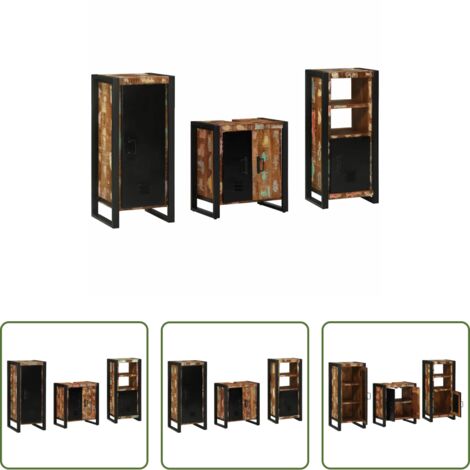 vidaXL Mobili da bagno -  Set di mobili per il bagno 3 pcs Legno Recuperato Massello