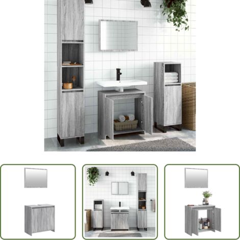 vidaXL Mobili da bagno -  Set Mobili da Bagno 2 pz Grigio Sonoma in Legno Multistrato