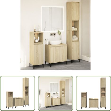 vidaXL Mobili da bagno -  Set Mobili da Bagno 3 pz Rovere Sonoma in Legno Multistrato