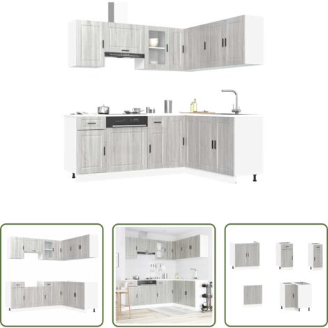 vidaXL Mobili da cucina grigio sonoma -  Set Mobili da Cucina 11 pz Porto Grigio Sonoma in Truciolato