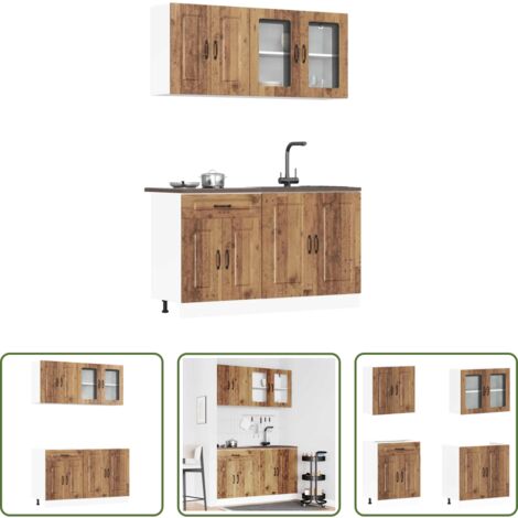 vidaXL Mobili da cucina in legno antico -  Set Mobili da Cucina 4 pz Kalmar Legno Vecchio in Truciolato