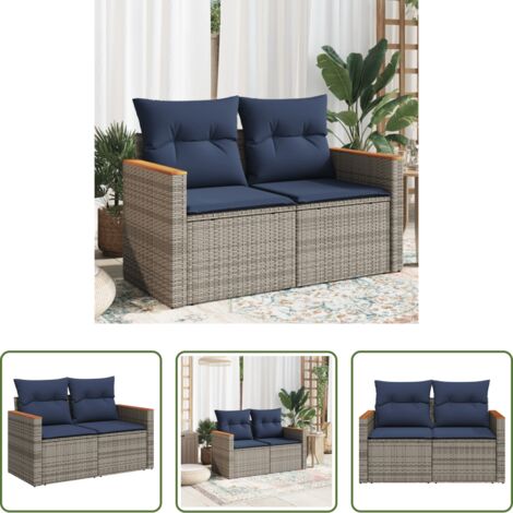 vidaXL Mobili da esterno -  Divano da giardino con cuscini a 2 posti grigio in polyrattan