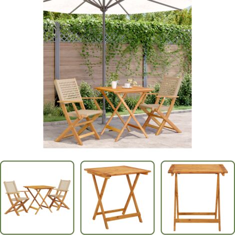 vidaXL Mobili da esterno -  Set da Bistrot 3 pz Beige in Polyrattan e Legno Massello