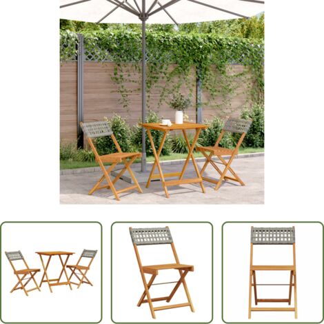 vidaXL Mobili da esterno -  Set da Bistrot 3 pz Grigio in Polyrattan e Legno Massello