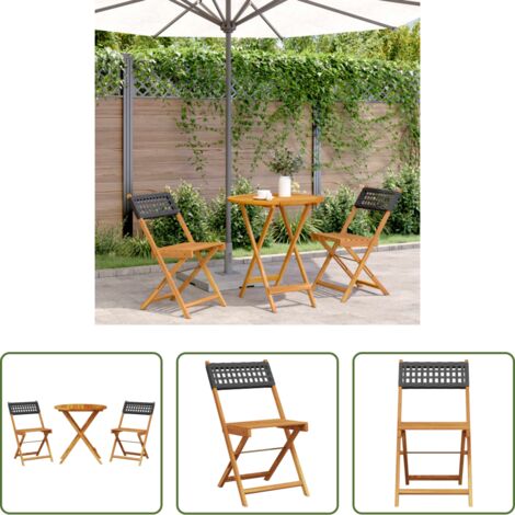vidaXL Mobili da esterno -  Set da Bistrot 3 pz Nero in Polyrattan e Legno Massello