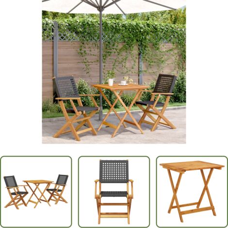 vidaXL Mobili da esterno -  Set da Bistrot 3 pz Nero in Polyrattan e Legno Massello