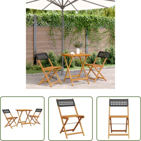 vidaXL Mobili da esterno -  Set da Bistrot 3 pz Nero in Polyrattan e Legno Massello