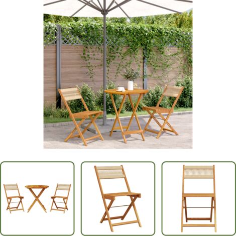 vidaXL Mobili da esterno -  Set da Bistrot 3pz Beige in Polipropilene e Legno Massello