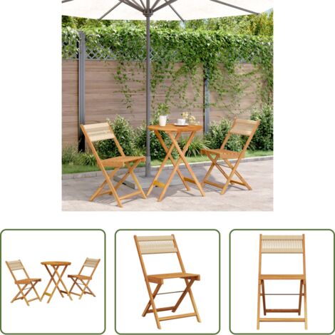 vidaXL Mobili da esterno -  Set da Bistrot 3pz Beige in Polipropilene e Legno Massello