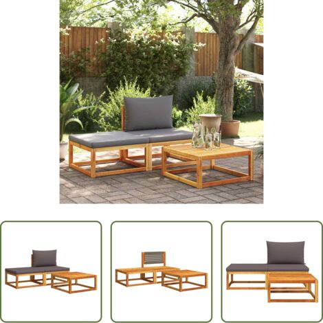 vidaXL Mobili da esterno -  Set di divani da giardino 3 pezzi con cuscini in legno di acacia e corda