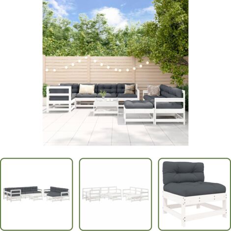 vidaXL Mobili da esterno -  Set Divani da Giardino 10 pz con Cuscini Legno Massello Bianco