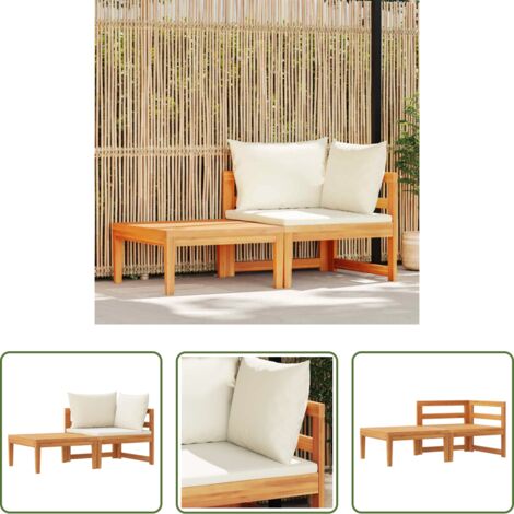 vidaXL Mobili da esterno -  Set Divani Giardino 2 pz Cuscini Bianco Crema in Legno d'Acacia