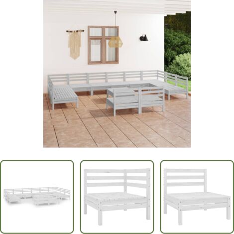 vidaXL Mobili da esterno -  Set Salotto da Giardino 13 pz in Legno Massello di Pino Bianco