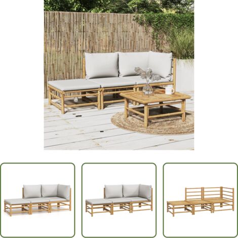 vidaXL Mobili da esterno -  Set Salotto da Giardino 3pz con Cuscini Grigio Chiaro Bambù