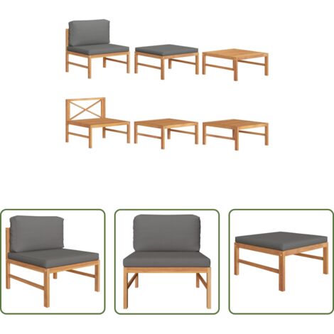 vidaXL Mobili da giardino in teak -  Set Divani Giardino 3 pz Cuscini Grigio Scuro in Legno di Teak