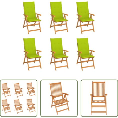vidaXL Mobili da giardino -  Sedie da Giardino 6 pz e Cuscini Verde Brillante Massello Teak